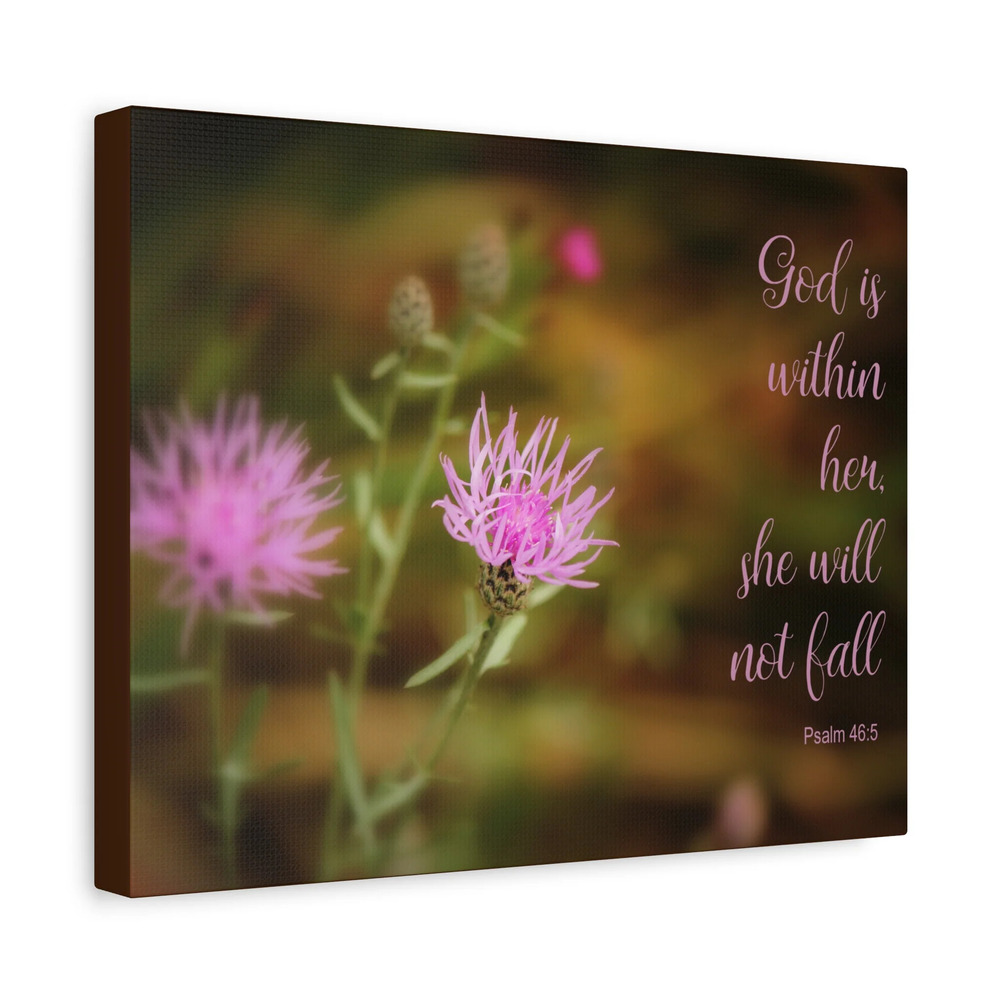 Scripture Canvas God Is Within Her Psalm 46:5 Flower Christian Wall Art Bible